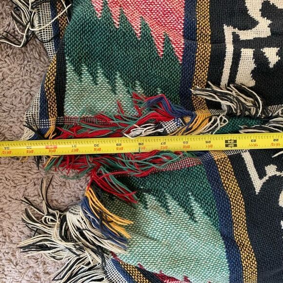 Vintage Blanket Fringe Patchwork Printed Cardigan Duster Kimono Small - Picture 6 of 9